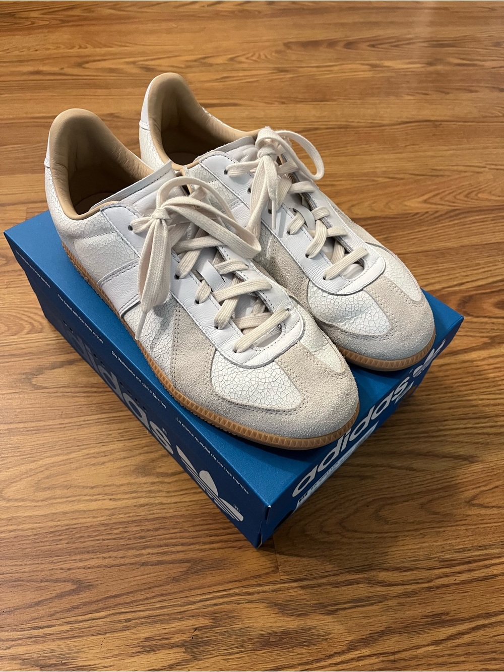adidas Men’s White and Gum-Trim Leather Sneakers